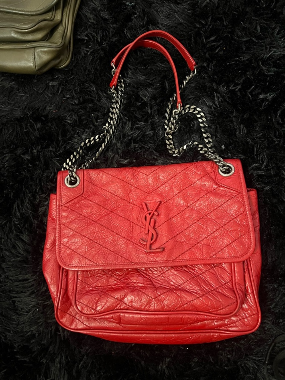 Yves Saint Laurent Red Quilted Leather Chain Shoulder Bag